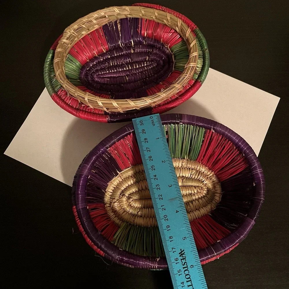 VTG Ethiopian Woven Basket Small Lidded Trinket Jewelry Box Coiled Seagrass Boho